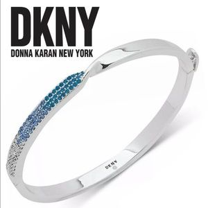 DKNY Silver Teal Turquoise Pavé Twist Ombre Gradient Crystals Bangle Bracelet